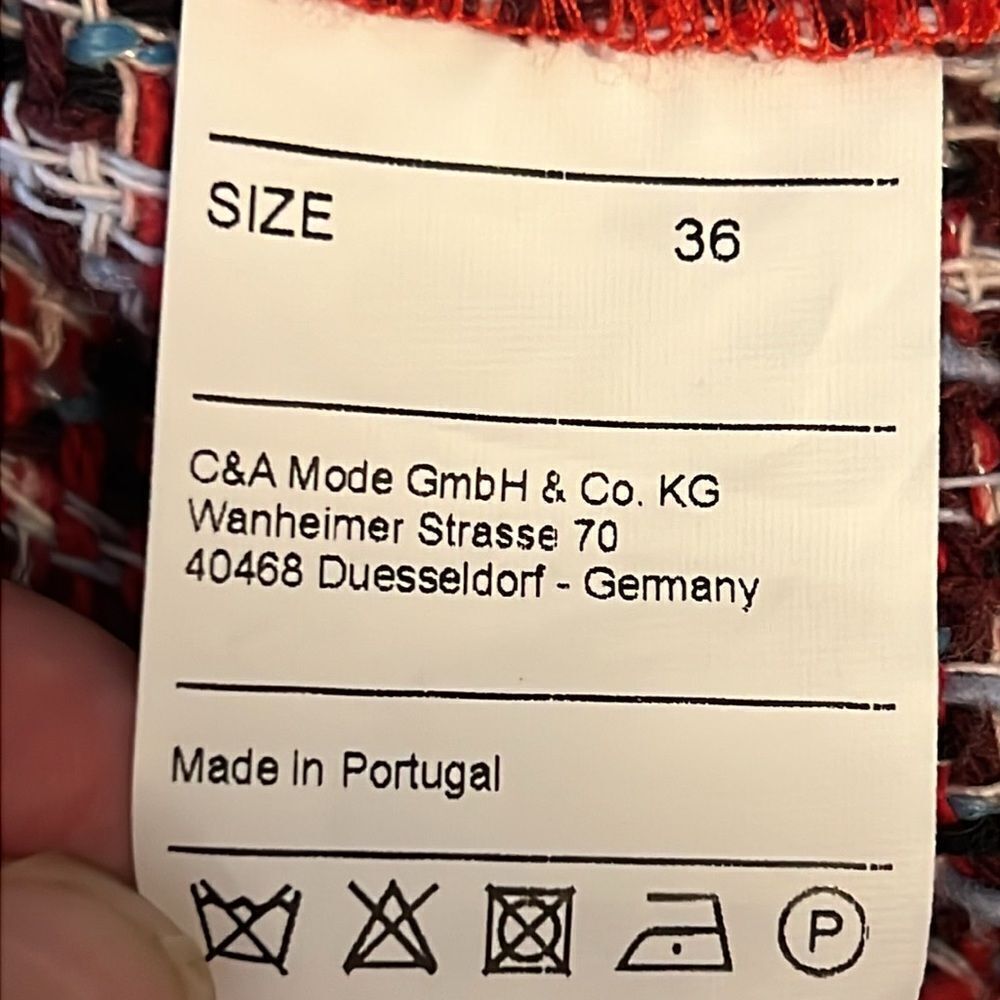 C&A Red Multicoloured Tweed European‎ Jacket Shacket Size EU 36 US M/L - Picture 14 of 16